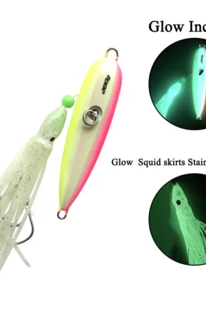 STLF 40g Luminous Fishing Octopus Squid Shrimp Jig Lure Treble Hook Silicone Skirt Trolling Hard Lure
