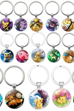 Pokemon Cartoons Anime Figure Pikachu Elf Ball Metal Keychain Pendant Pocket Monster Model Toys Kids Birthday Gifts