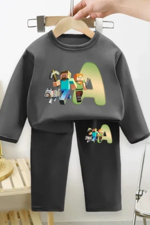 New Game Theme Derong Long-sleeved Long Pants Set Minecrafted Pajamas Set Children Autumn Winter Home Wear Loungewear Xmas Gifts