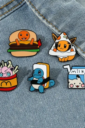 Fast Food Creativity Cute Brooch Eevee Pikachu Sandwich Badge for Backpack Clothing Lapel Pin Accessories Gifts