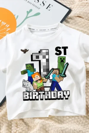 Hot Pixel Game Birthday Number T-shirt Party Supplies Gift Minecrafted Cartoon Children Clothes Tee Boy Tops Summer Short Sleeve